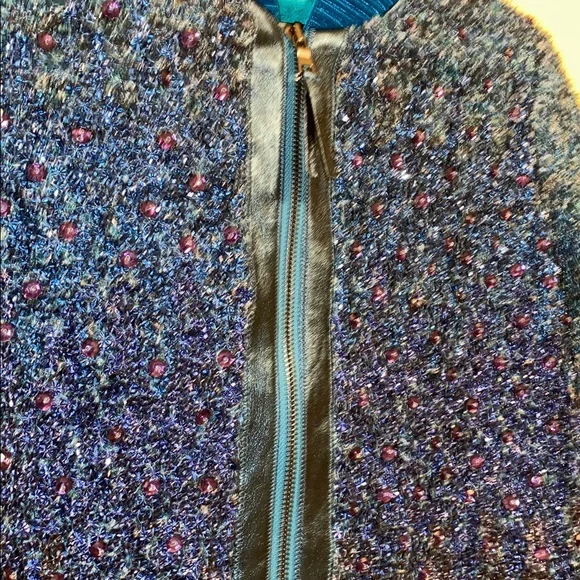 Elie Tahari Blue Sequin Jacket - Picture 2 of 7